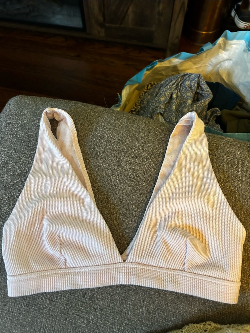 Hanes Light Pink Ribbed Triangle Bralette
